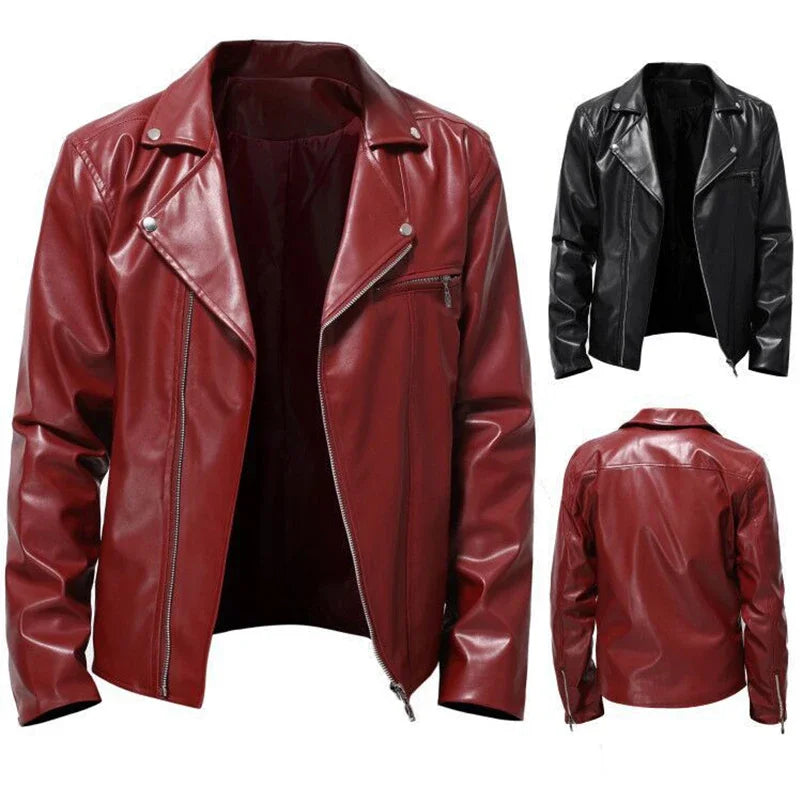 Fall and Winter New Men's Leather Jacket Fashion Handsome Lapel Motorcycle Leather Jacket Rock Punk Tops