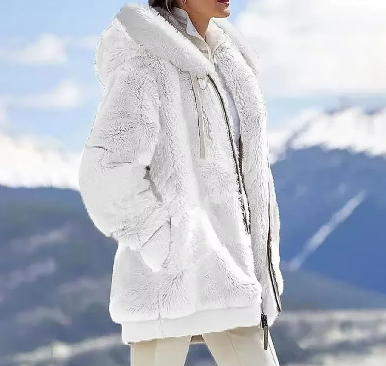 Autumn Winter Fashion Women's Coat New Casual Hooded Zipper Lady Clothes Cashmere Female Fleece Jacket Solid Color Ladies Coats