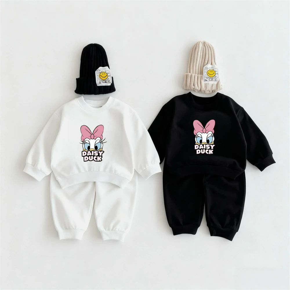 Daisy Duck Tops+Pants 2Piece Set Girls Child Spring/Fall Costume Kids New Style Cartoon Sweathirts All-match Pants Outer Wear