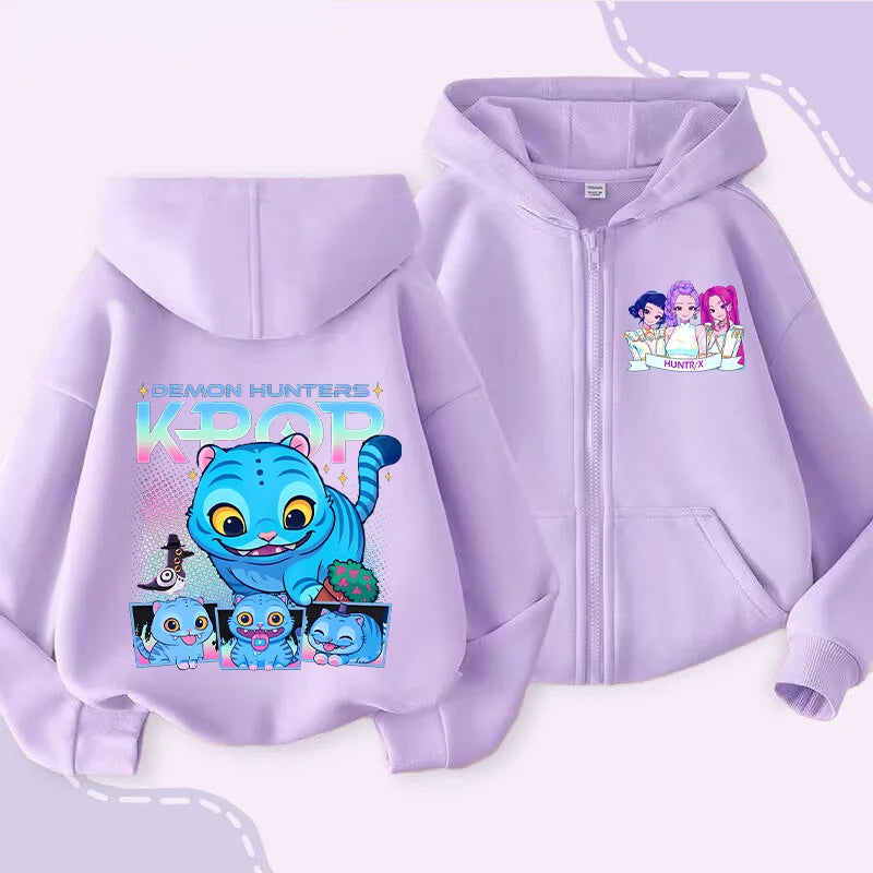 Movie Kpop Demon Hunters Funny Zip Up Sweatshirts Hoodie Children Clothes Kid Girl Boy Sweatshirt Zipper Hoody Baby Casual Tops