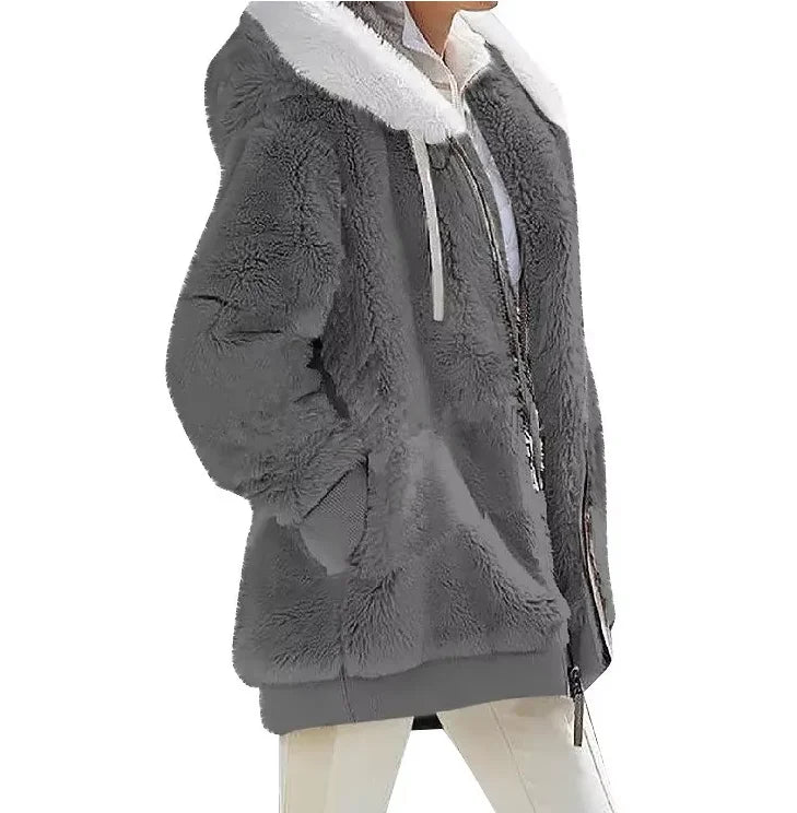 Autumn Winter Fashion Women's Coat New Casual Hooded Zipper Lady Clothes Cashmere Female Fleece Jacket Solid Color Ladies Coats