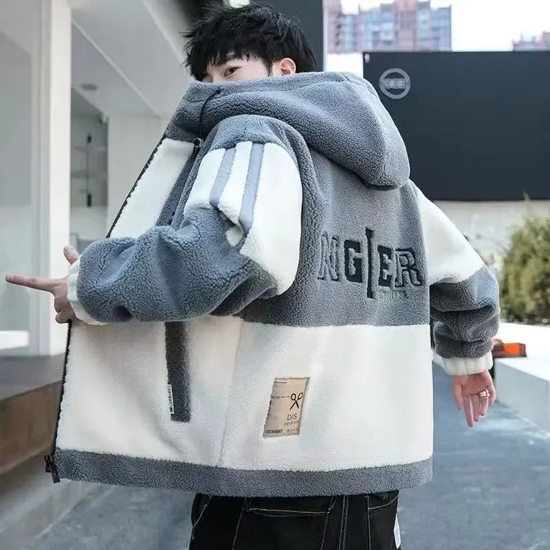 Trendy 2023 Winter Men's Hooded Jacket Loose-fit Cotton Coat Color Blocking For Cold Weather Casual Wear