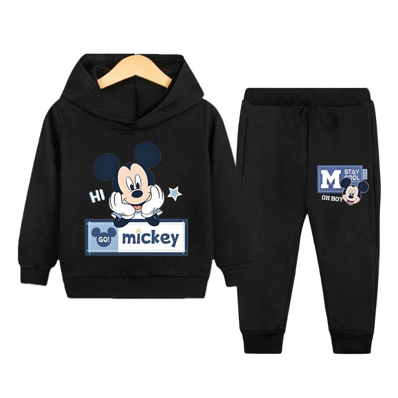 Disney Autumn Mickey Mouse Boys Suit Kids Long Sleeve Cartoon Hoodies+Long Pants 2pcs Set Child Sports Clothing Casual Outfits