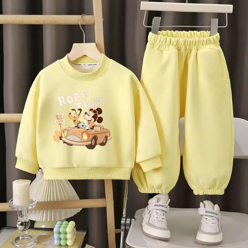 Popular Children's Mickey Cartoon Outfit Sweatshirt And Pants Two Piece Set Trendy Casual Sportswear For Kids Wear Baby Infant