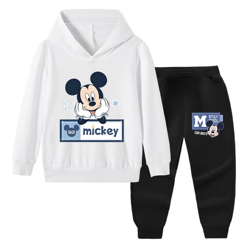 Disney Autumn Mickey Mouse Boys Suit Kids Long Sleeve Cartoon Hoodies+Long Pants 2pcs Set Child Sports Clothing Casual Outfits