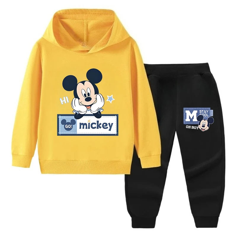 Disney Autumn Mickey Mouse Boys Suit Kids Long Sleeve Cartoon Hoodies+Long Pants 2pcs Set Child Sports Clothing Casual Outfits