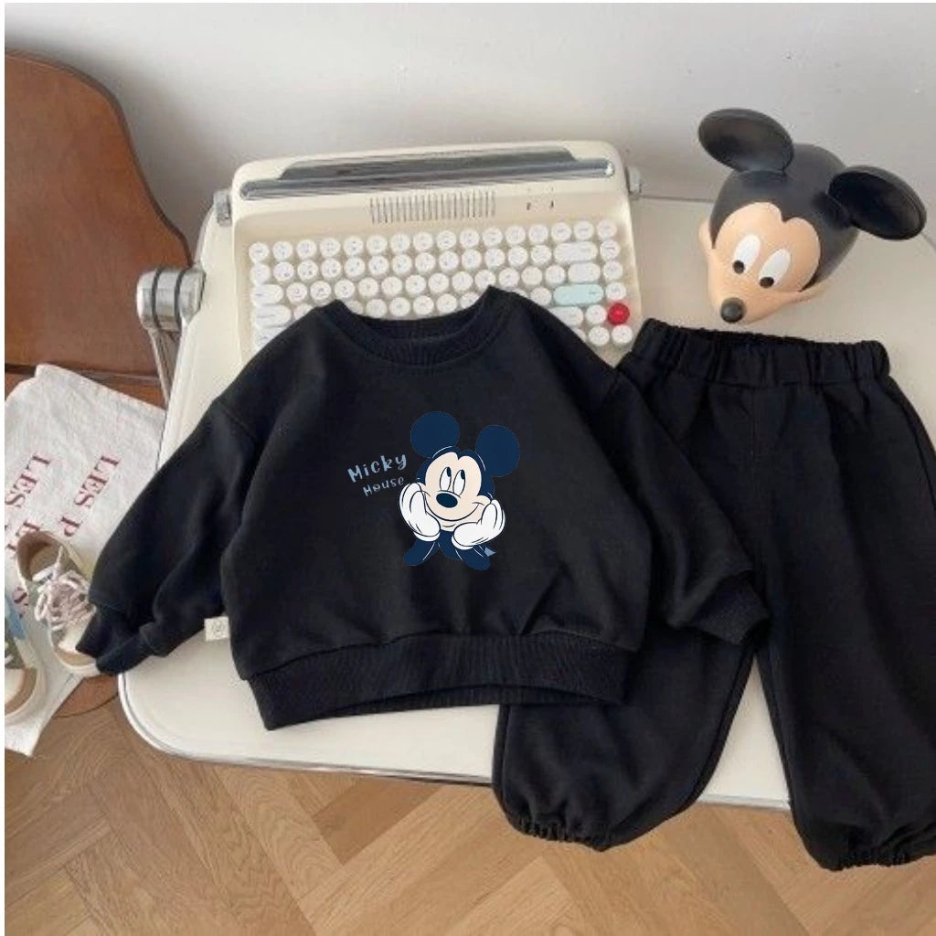 Popular Children's Mickey Cartoon Outfit Sweatshirt And Pants Two Piece Set Trendy Casual Sportswear For Kids Wear Baby Infant