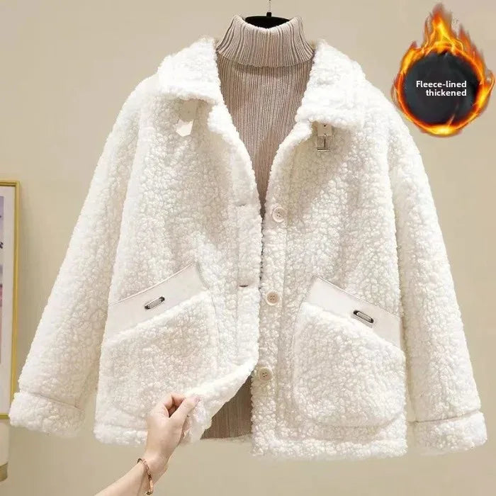 Lamb Fur Short Jacket Women's Hot Sale Of The Season New Autumn Winter Korean Style Integrated Particle Fleece Compact Size Vers