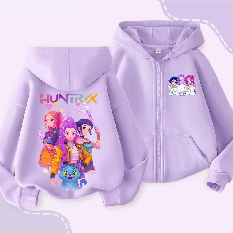 Movie Kpop Demon Hunters Funny Zip Up Sweatshirts Hoodie Children Clothes Kid Girl Boy Sweatshirt Zipper Hoody Baby Casual Tops