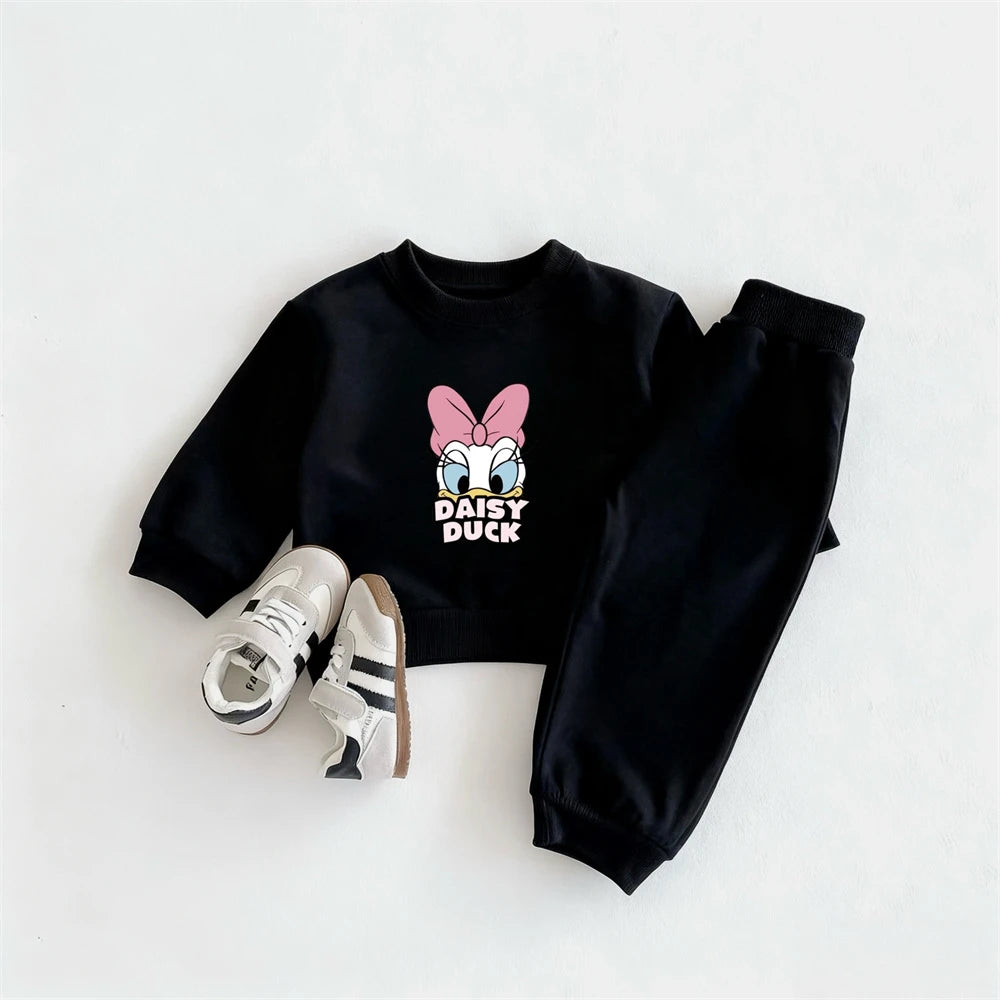 Daisy Duck Tops+Pants 2Piece Set Girls Child Spring/Fall Costume Kids New Style Cartoon Sweathirts All-match Pants Outer Wear