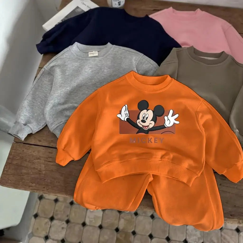 Popular Children's Mickey Cartoon Outfit Sweatshirt And Pants Two Piece Set Trendy Casual Sportswear For Kids Wear Baby Infant