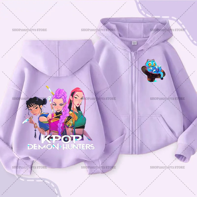 Movie Kpop Demon Hunters Funny Zip Up Sweatshirts Hoodie Children Clothes Kid Girl Boy Sweatshirt Zipper Hoody Baby Casual Tops