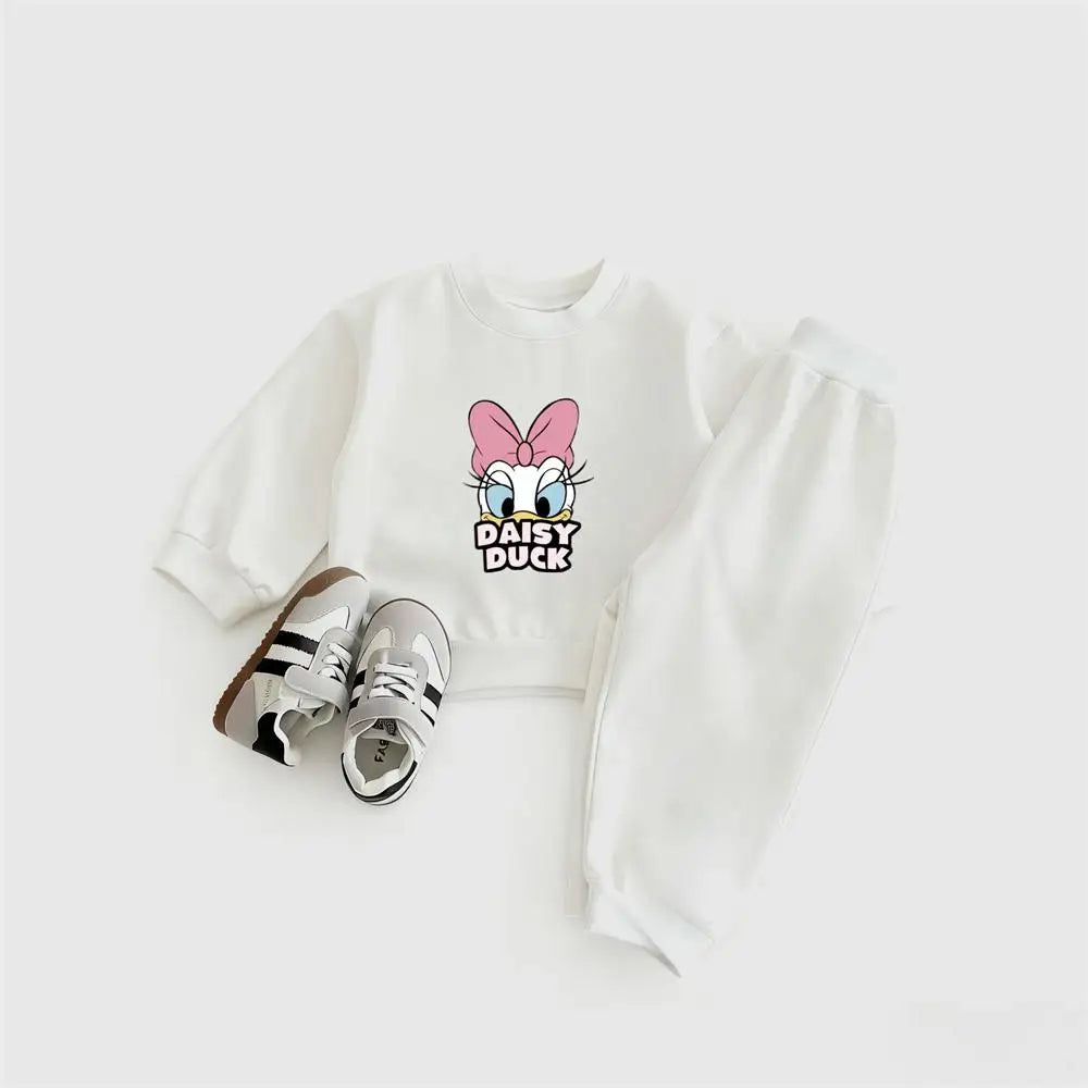 Daisy Duck Tops+Pants 2Piece Set Girls Child Spring/Fall Costume Kids New Style Cartoon Sweathirts All-match Pants Outer Wear