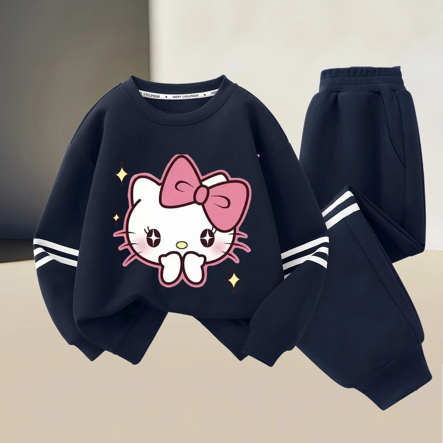 Sanrio Baby Girl Clothes Set Autumn Kid Hello Kitty Printed Sweatshirts Pullover Top & Pants 2pcs Suit Children Boys Tracksuits