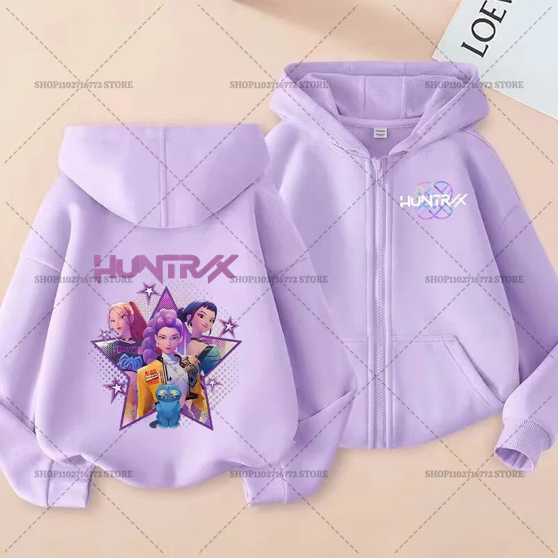 Movie Kpop Demon Hunters Funny Zip Up Sweatshirts Hoodie Children Clothes Kid Girl Boy Sweatshirt Zipper Hoody Baby Casual Tops