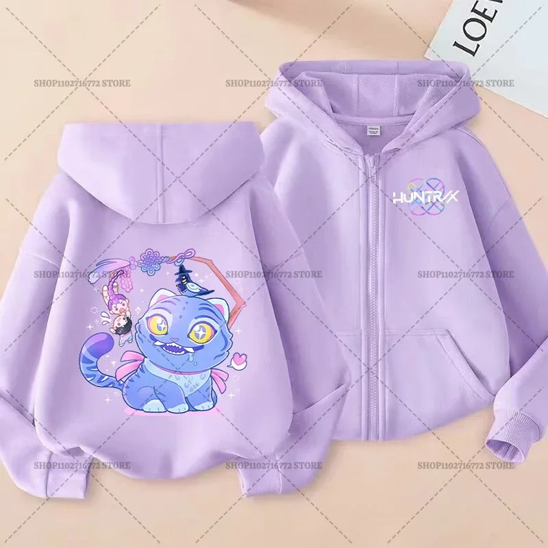 Movie Kpop Demon Hunters Funny Zip Up Sweatshirts Hoodie Children Clothes Kid Girl Boy Sweatshirt Zipper Hoody Baby Casual Tops