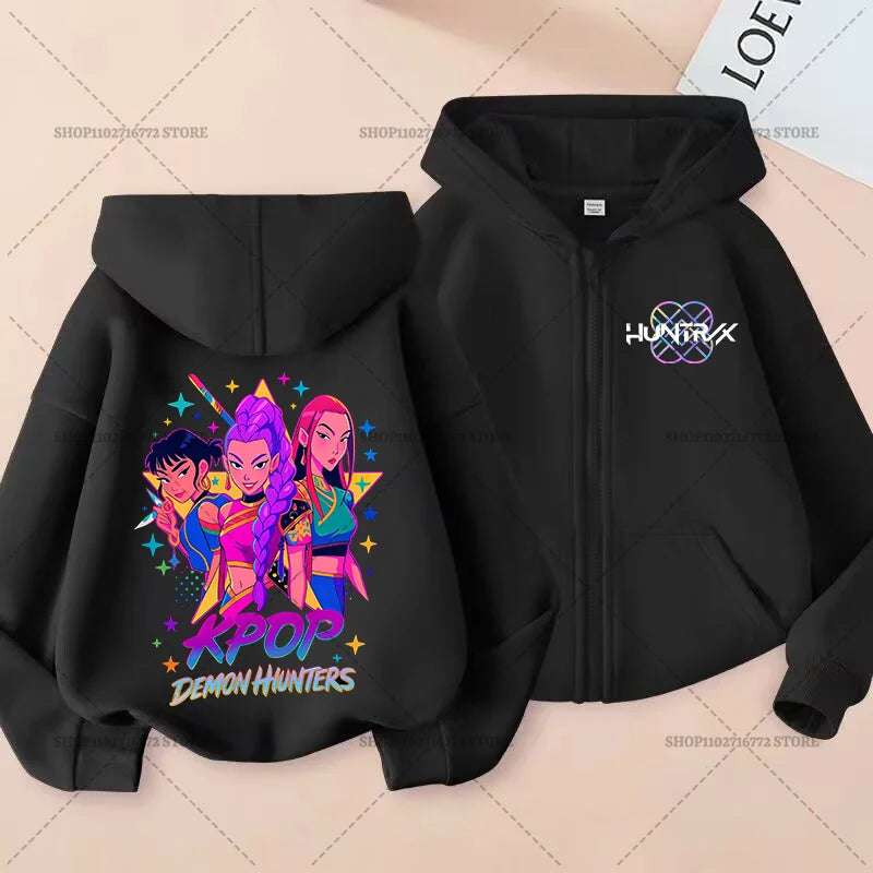 Movie Kpop Demon Hunters Funny Zip Up Sweatshirts Hoodie Children Clothes Kid Girl Boy Sweatshirt Zipper Hoody Baby Casual Tops