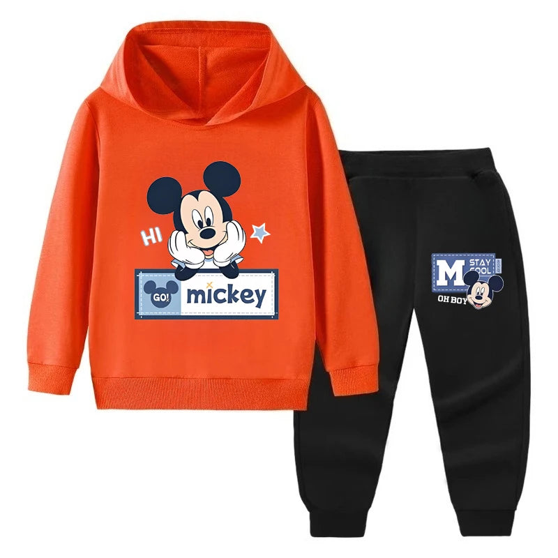 Disney Autumn Mickey Mouse Boys Suit Kids Long Sleeve Cartoon Hoodies+Long Pants 2pcs Set Child Sports Clothing Casual Outfits