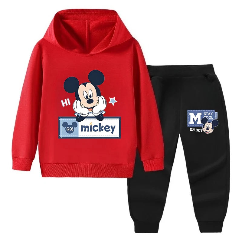 Disney Autumn Mickey Mouse Boys Suit Kids Long Sleeve Cartoon Hoodies+Long Pants 2pcs Set Child Sports Clothing Casual Outfits