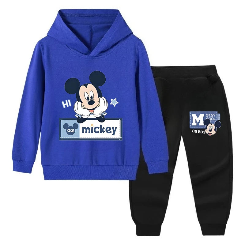 Disney Autumn Mickey Mouse Boys Suit Kids Long Sleeve Cartoon Hoodies+Long Pants 2pcs Set Child Sports Clothing Casual Outfits
