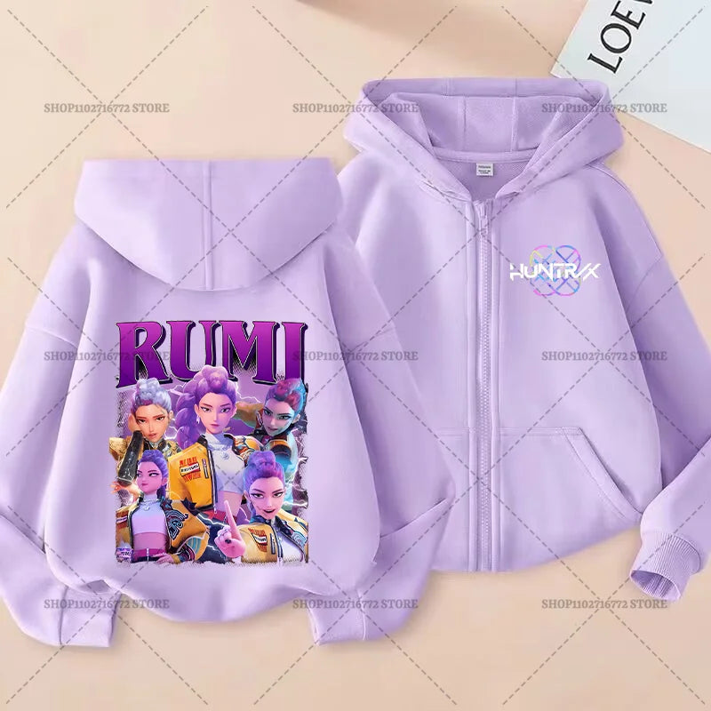 Movie Kpop Demon Hunters Funny Zip Up Sweatshirts Hoodie Children Clothes Kid Girl Boy Sweatshirt Zipper Hoody Baby Casual Tops