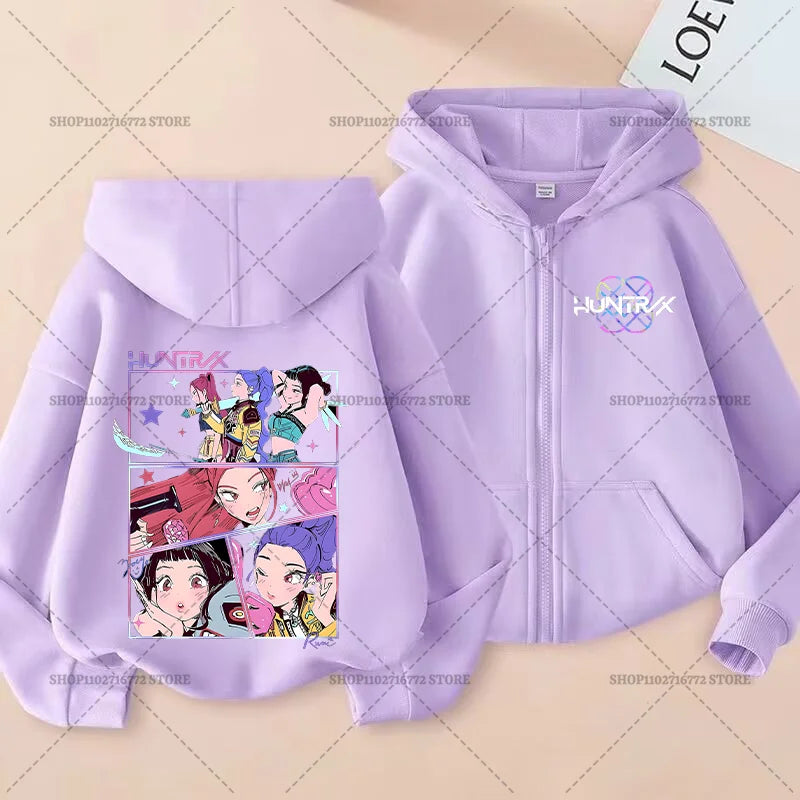 Movie Kpop Demon Hunters Funny Zip Up Sweatshirts Hoodie Children Clothes Kid Girl Boy Sweatshirt Zipper Hoody Baby Casual Tops