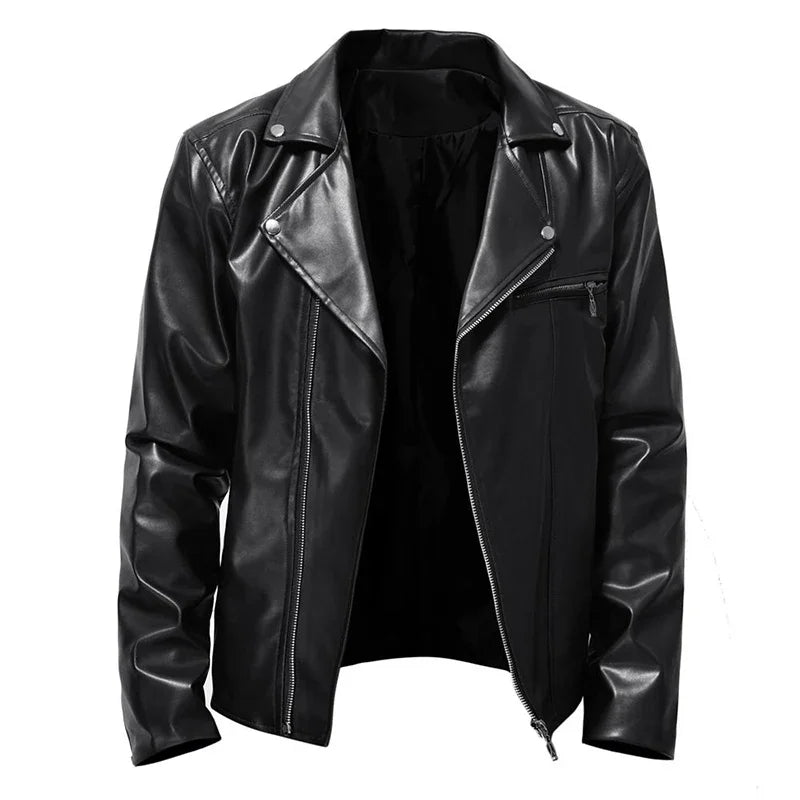 Fall and Winter New Men's Leather Jacket Fashion Handsome Lapel Motorcycle Leather Jacket Rock Punk Tops
