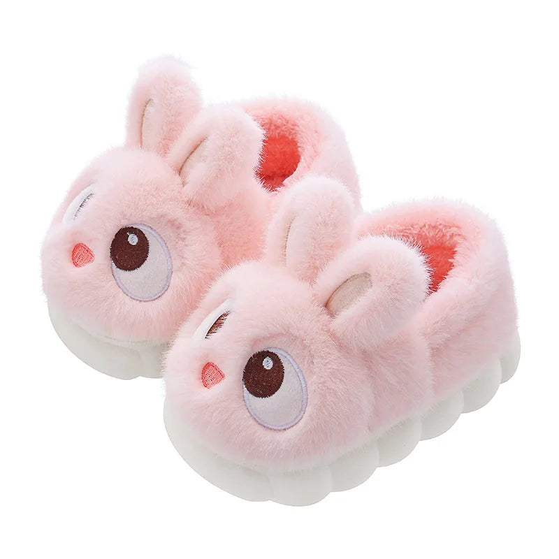 New Winter Cute Big eyed Rabbit Children's Waterproof Warm Non-slip Fluffy Slippers For Girls Boys Kids Indoor Home Cotton Shoes